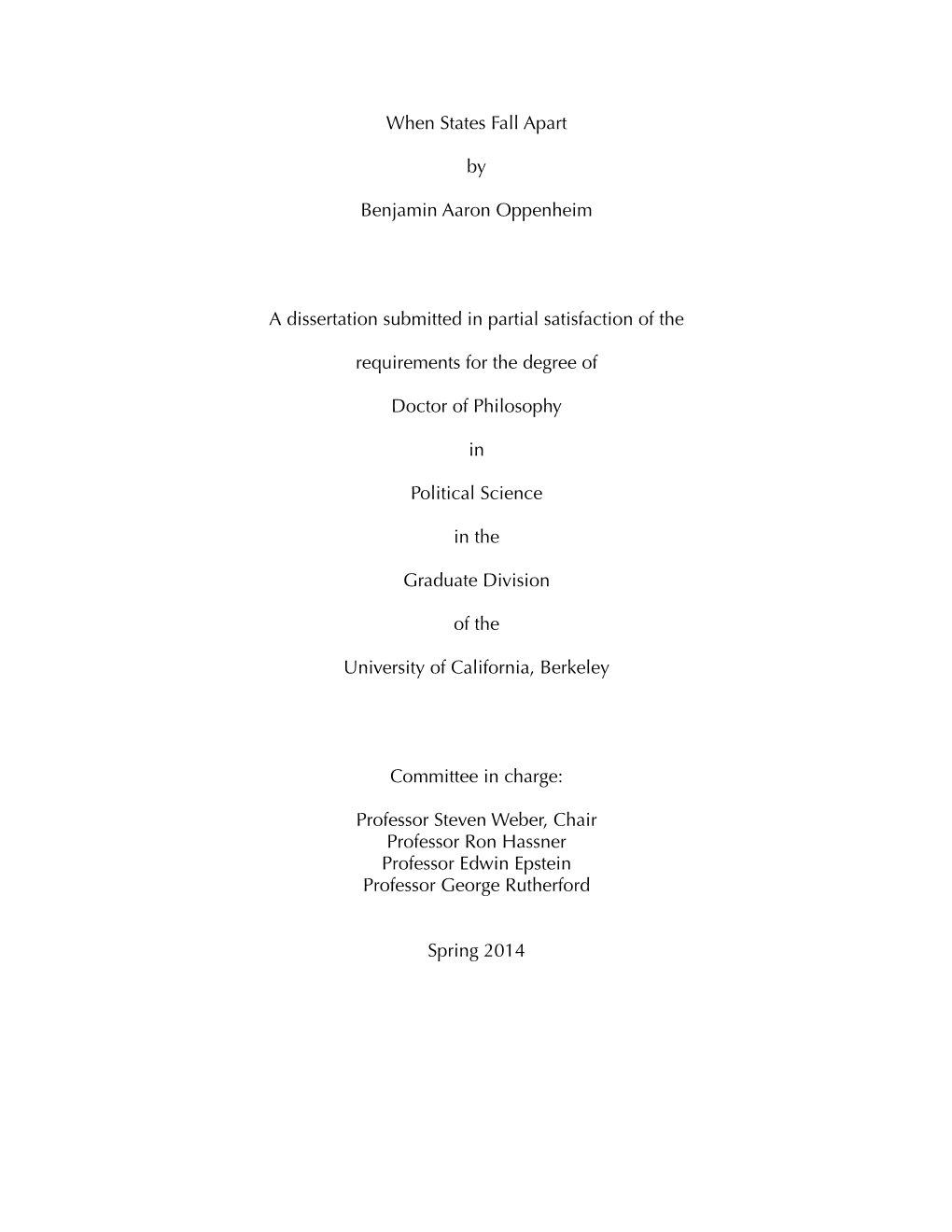 Oppenheim � � � a Dissertation Submitted in Partial Satisfaction of The