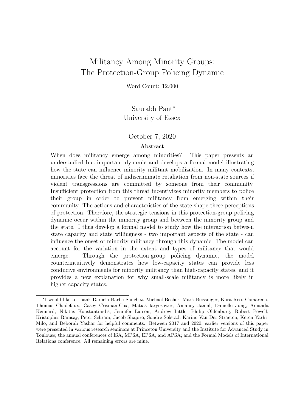 Militancy Among Minority Groups: the Protection-Group Policing Dynamic