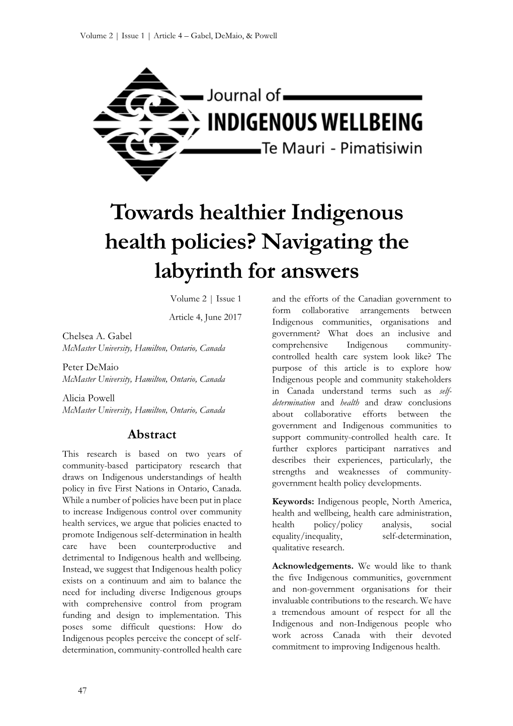 Towards Healthier Indigenous Health Policies? Navigating the Labyrinth