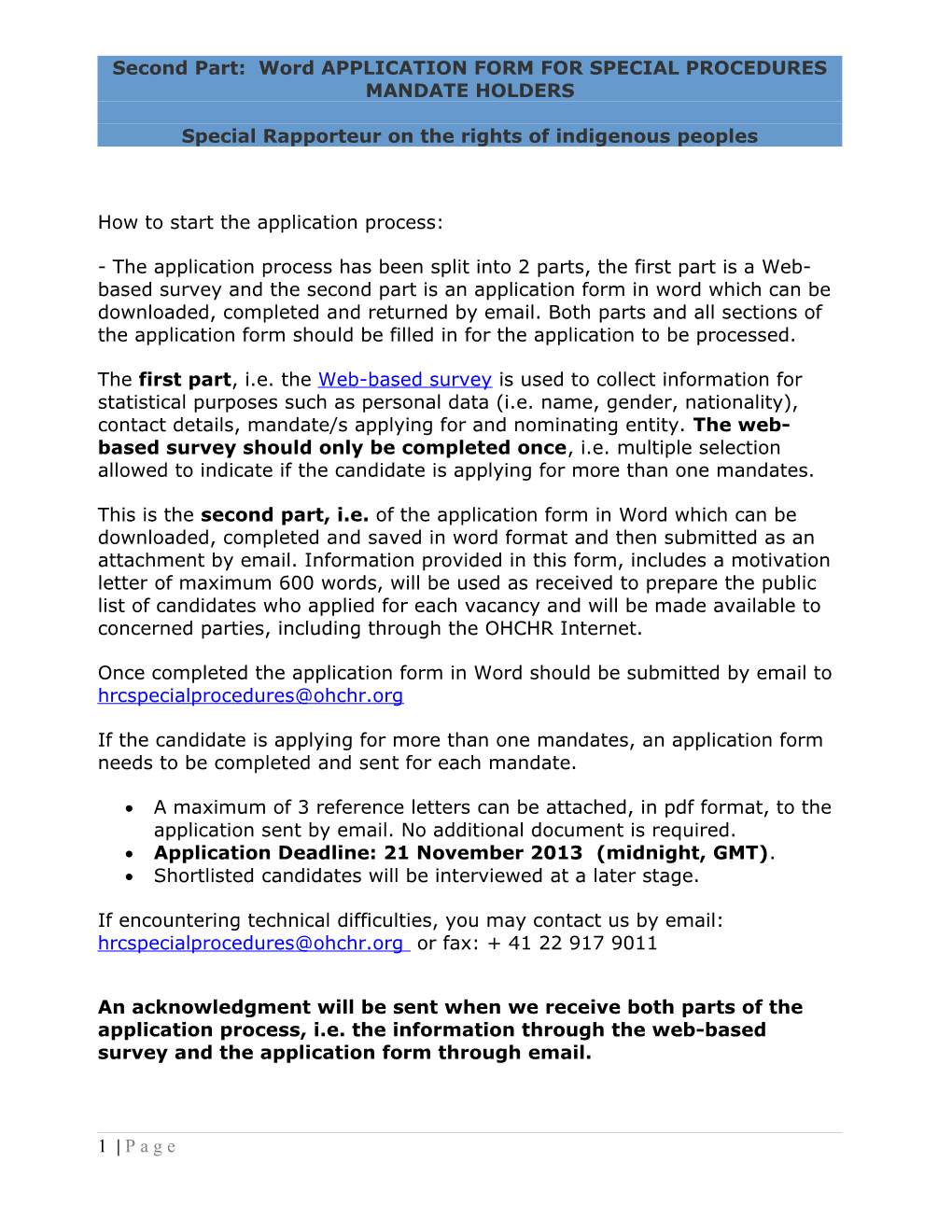 Second Part: Word APPLICATION FORM for SPECIAL PROCEDURES MANDATE HOLDERS s1