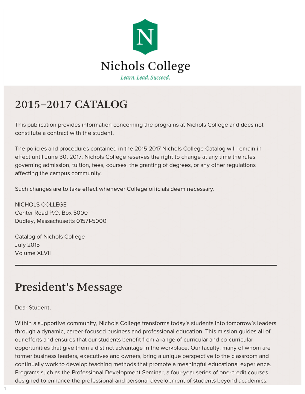 Course Catalog | Nichols College