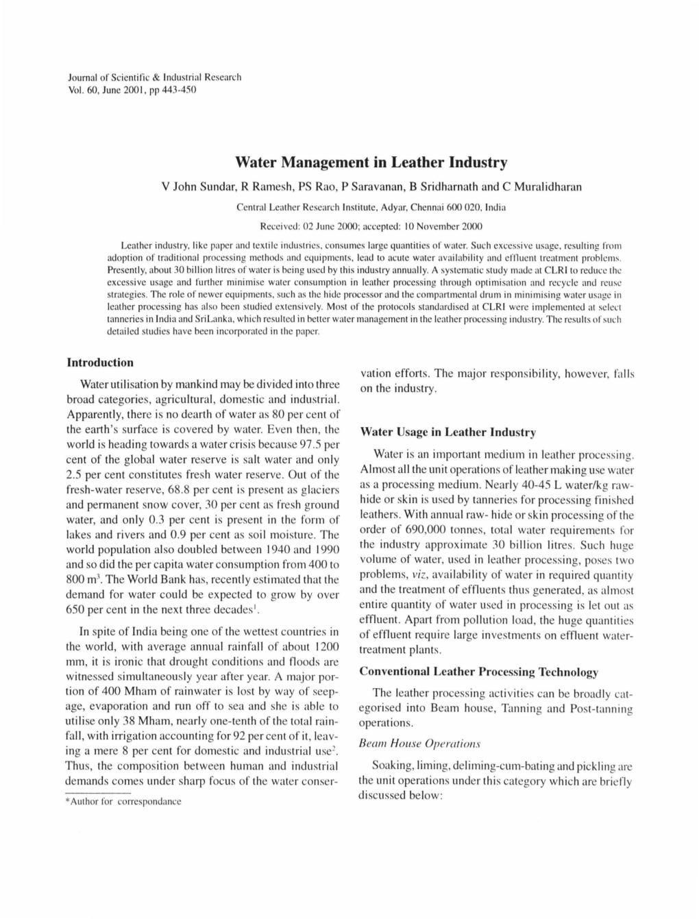 Water Management in Leather Industry