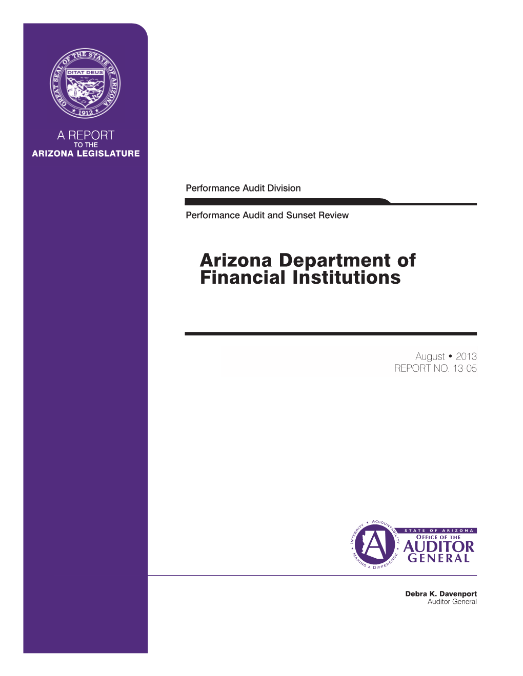 AZ Dept of Financial Institutions Performance Audit Report