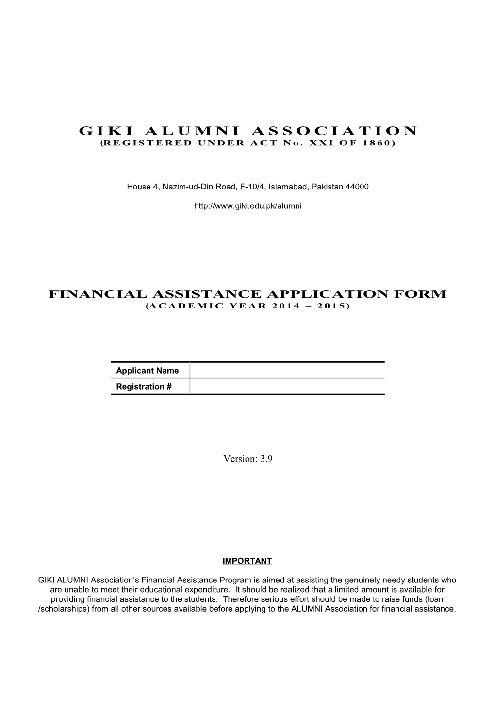 GIKIAA Financial Assistance Program 2014 2015