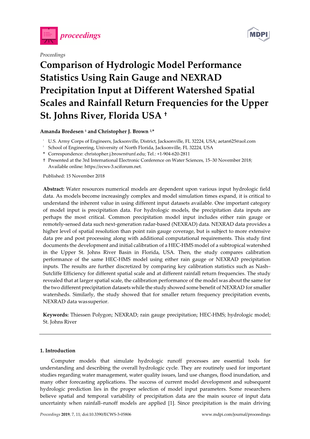 Comparison of Hydrologic Model Performance Statistics Using Rain Gauge and NEXRAD Precipitation Input at Different Watershed
