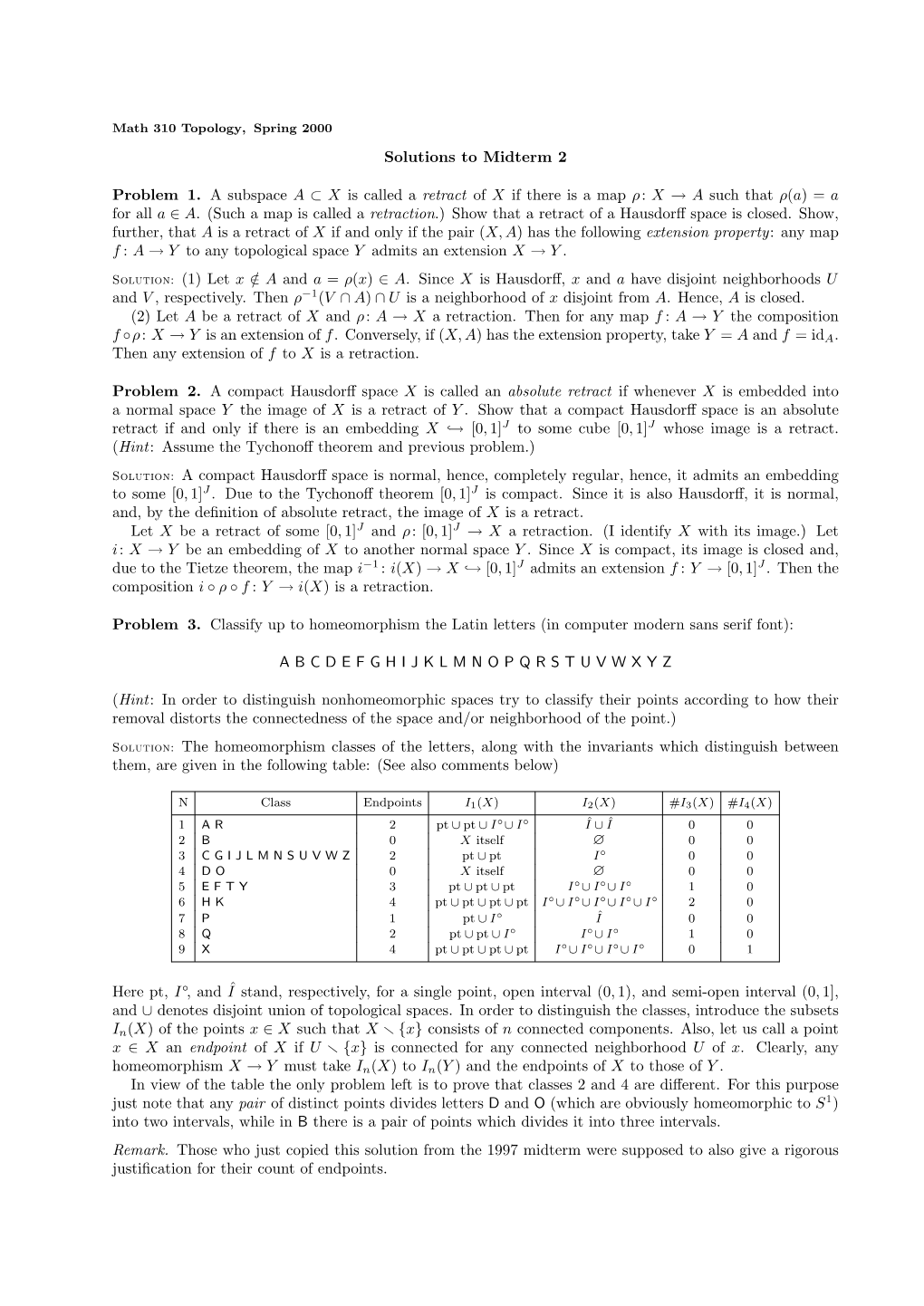 Spring 2000 Solutions to Midterm 2