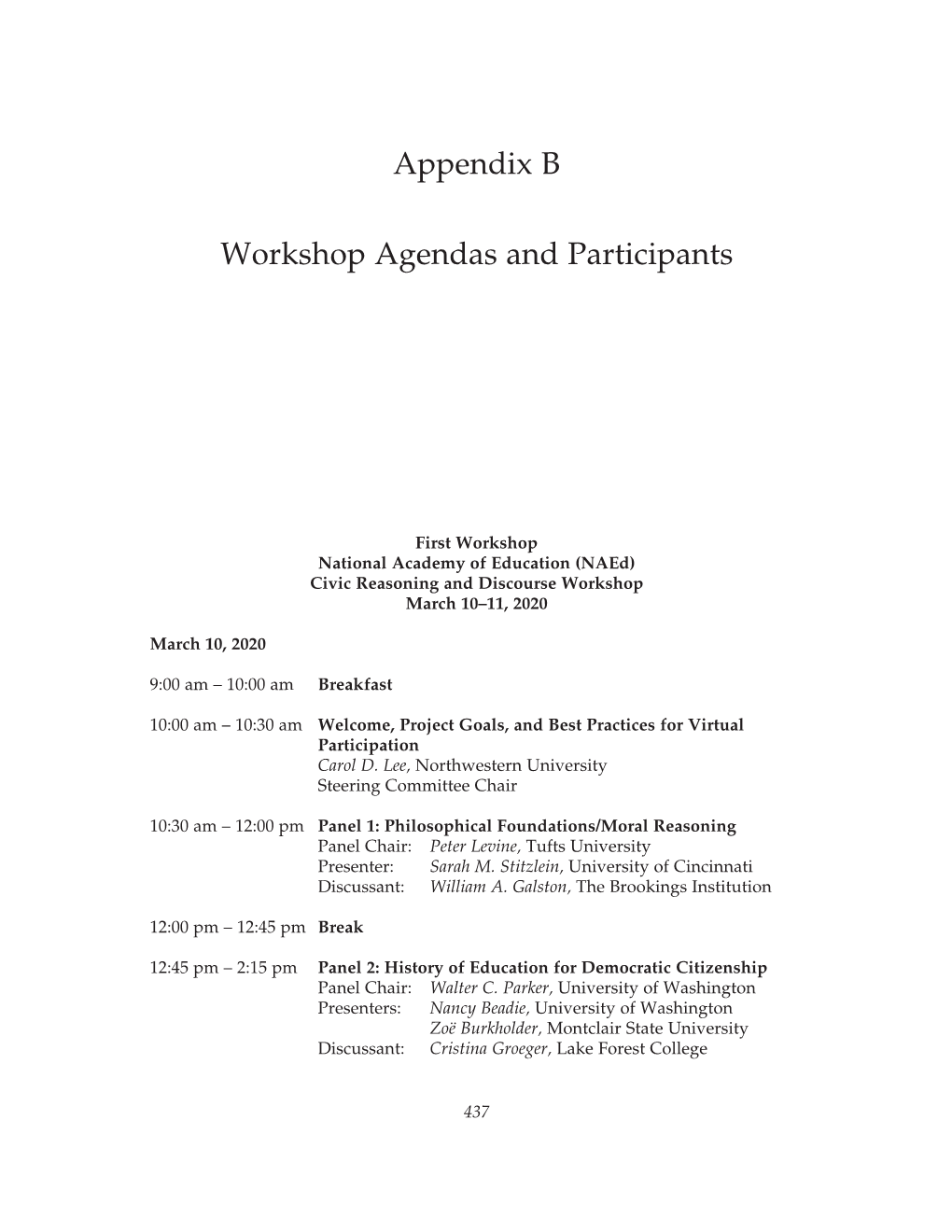 Appendix B Workshop Agendas and Participants