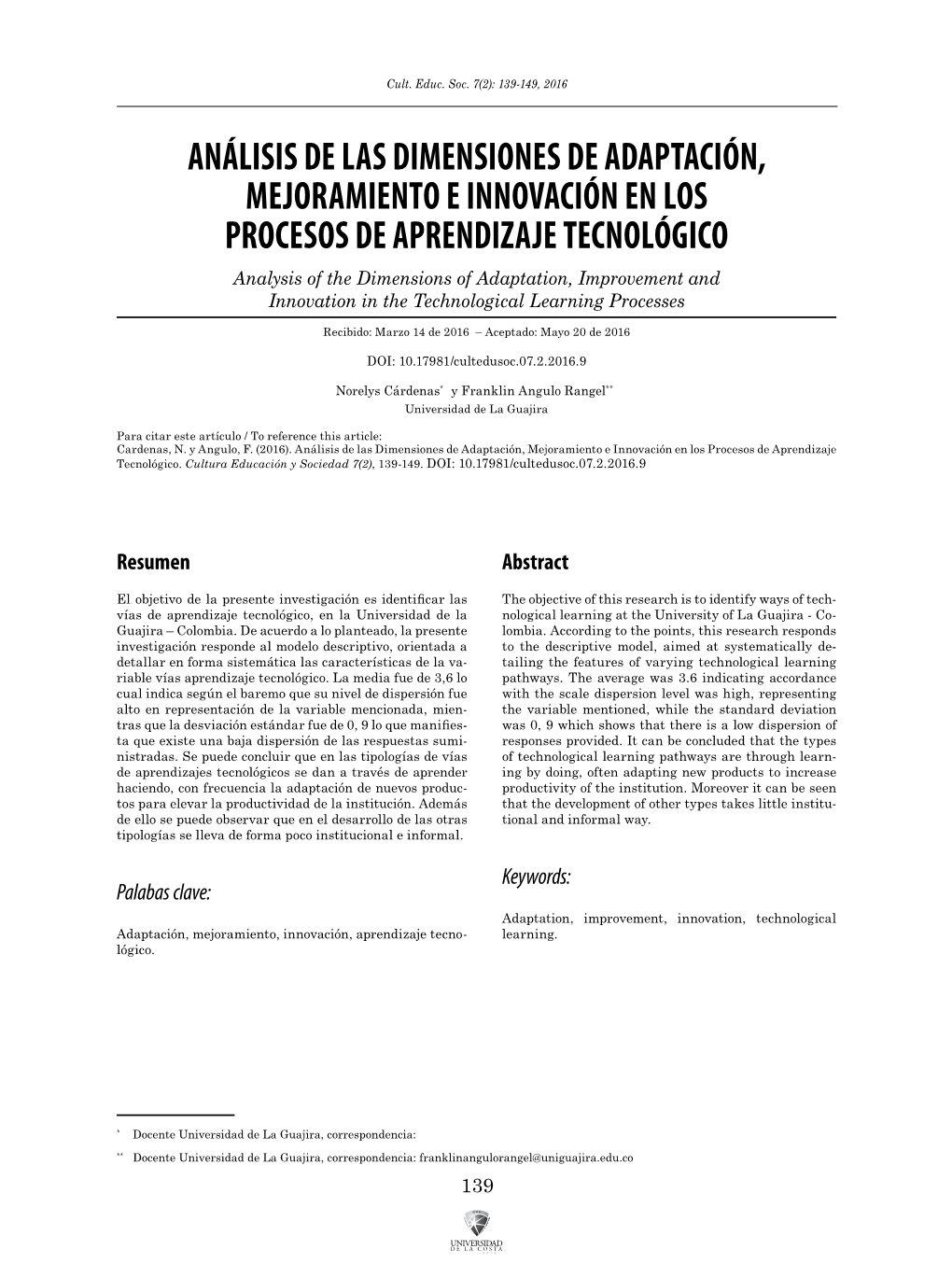 Análisis De Las Dimensiones De Adaptación, Mejoramiento E