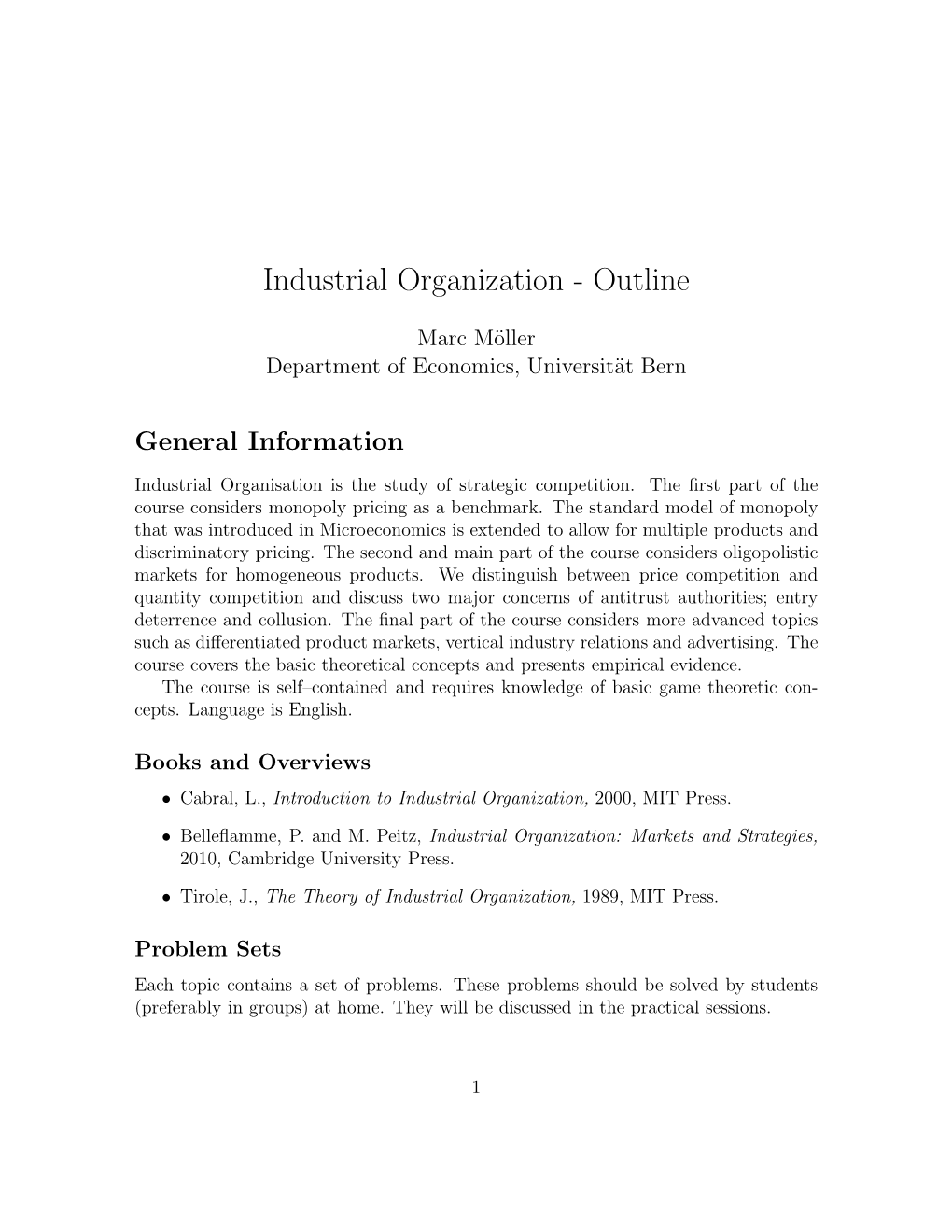 Industrial Organization - Outline