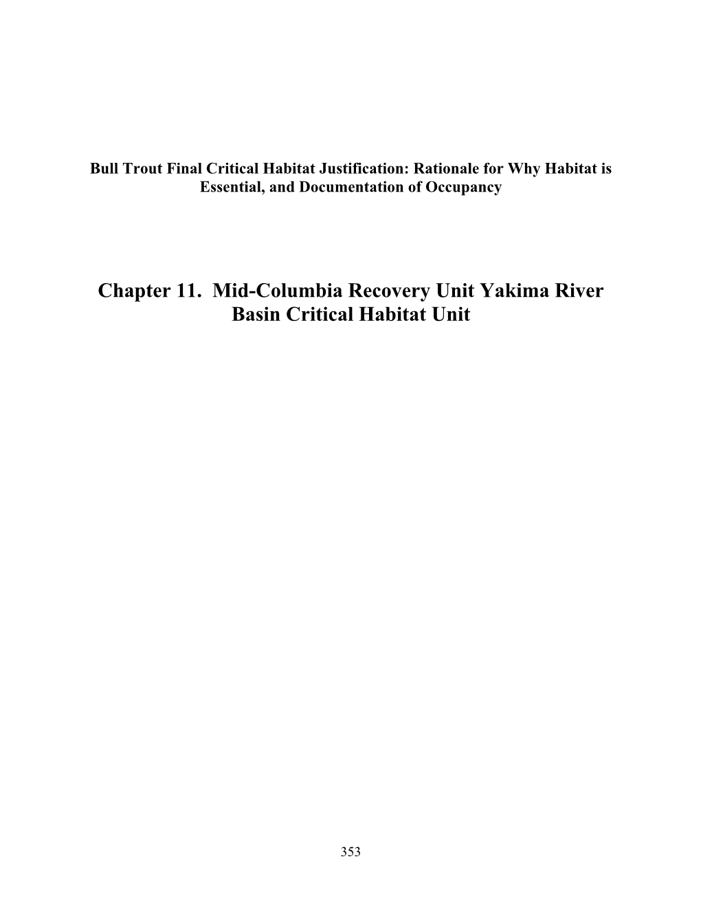 Chapter 11. Mid-Columbia Recovery Unit Yakima River Basin Critical Habitat Unit