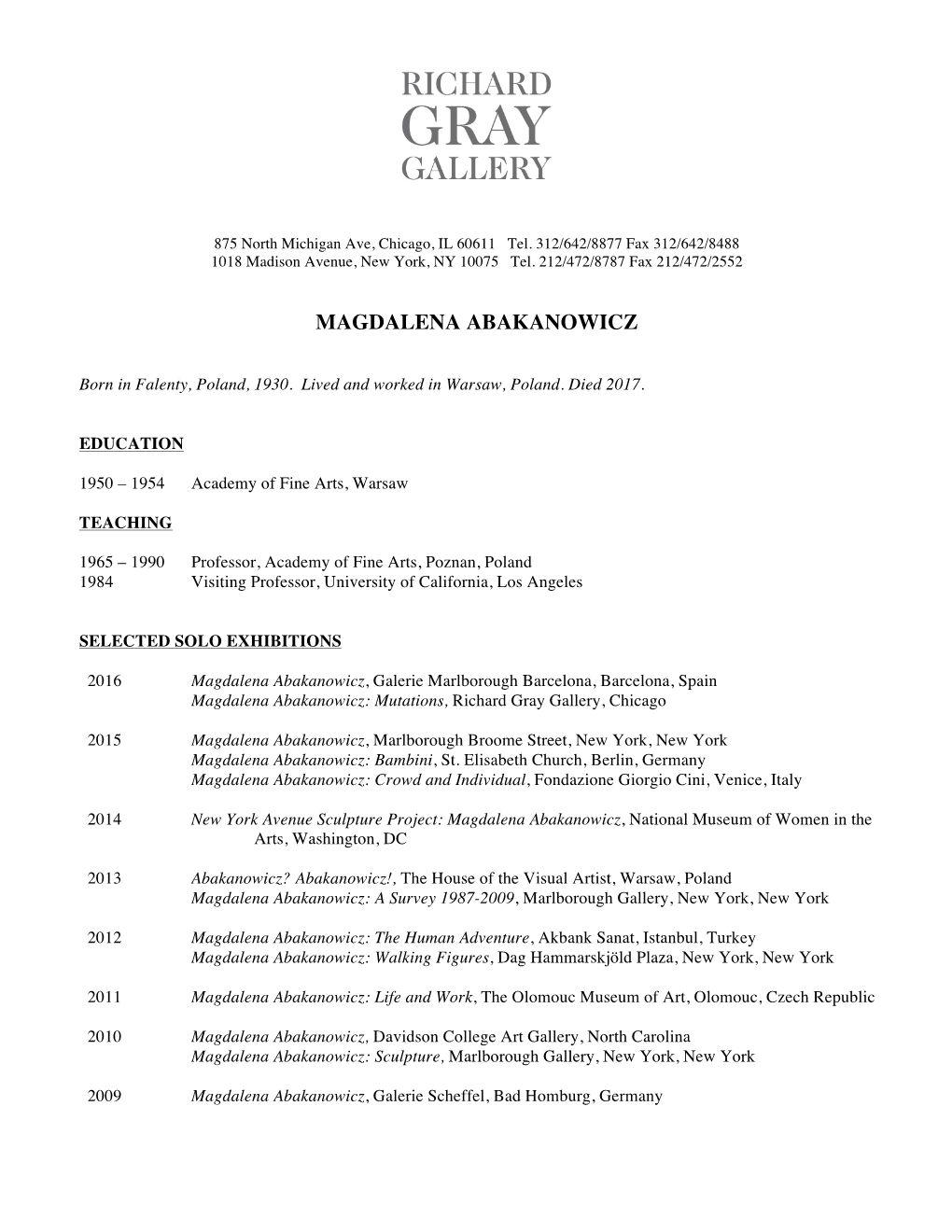 Magdalena Abakanowicz Cv