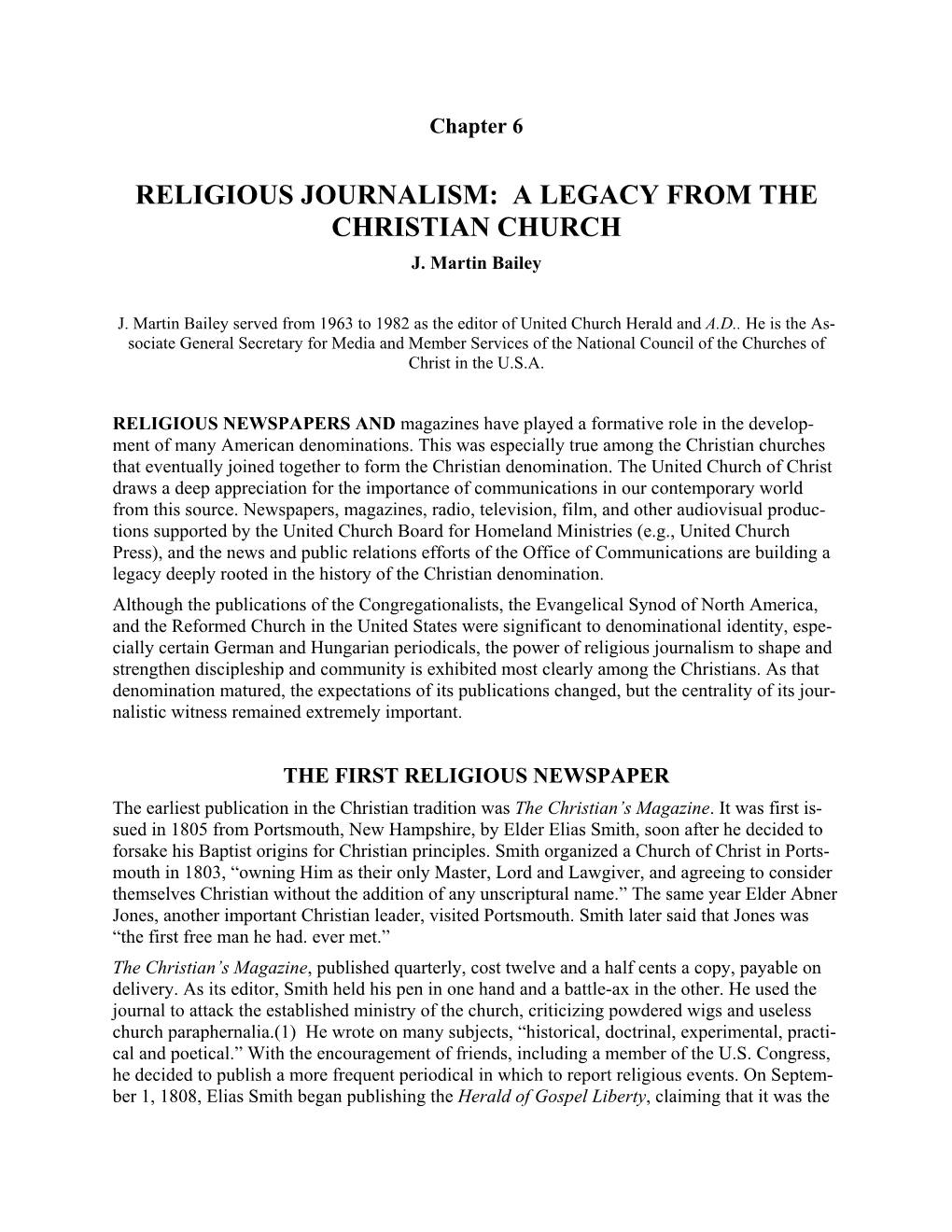 Religious Journalism: a Legacy from the Christian Church J