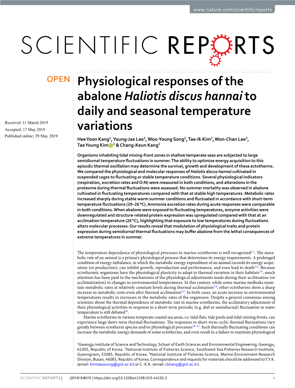 Physiological Responses of the Abalone Haliotis Discus