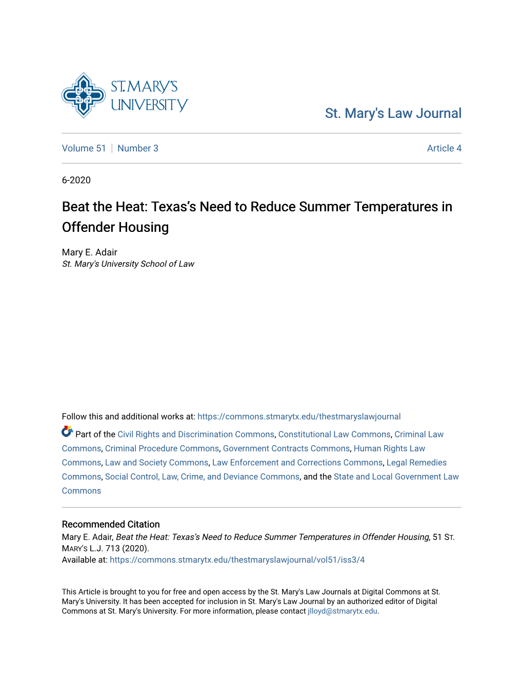 Texas's Need to Reduce Summer Temperatures in Offender Housing