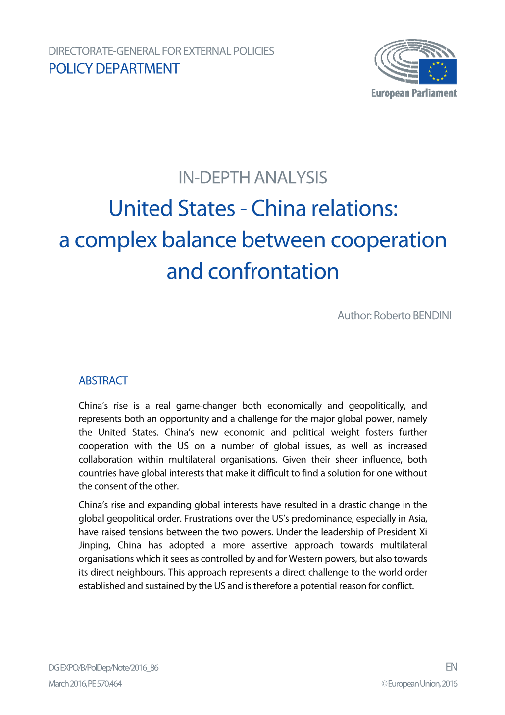 United States - China Relations: a Complex Balance Between Cooperation and Confrontation