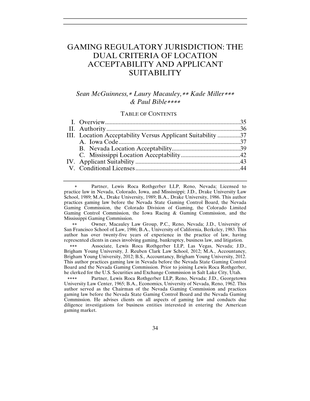 Gaming Regulatory Jurisdiction: the Dual Criteria of Location Acceptability and Applicant Suitability