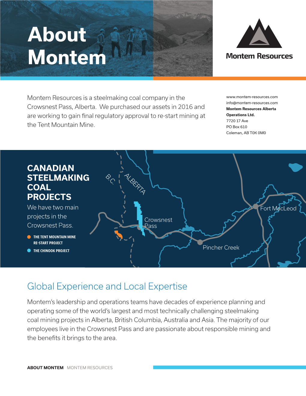 ABOUT MONTEM MONTEM RESOURCES Coal Mining in the Crowsnest Pass