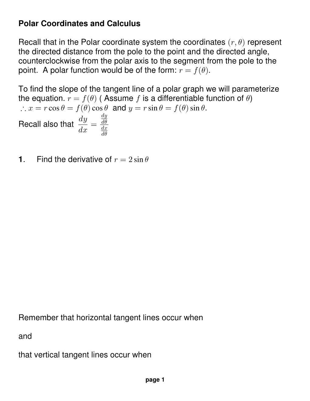 Polar Coordinates and Calculus.Wxp