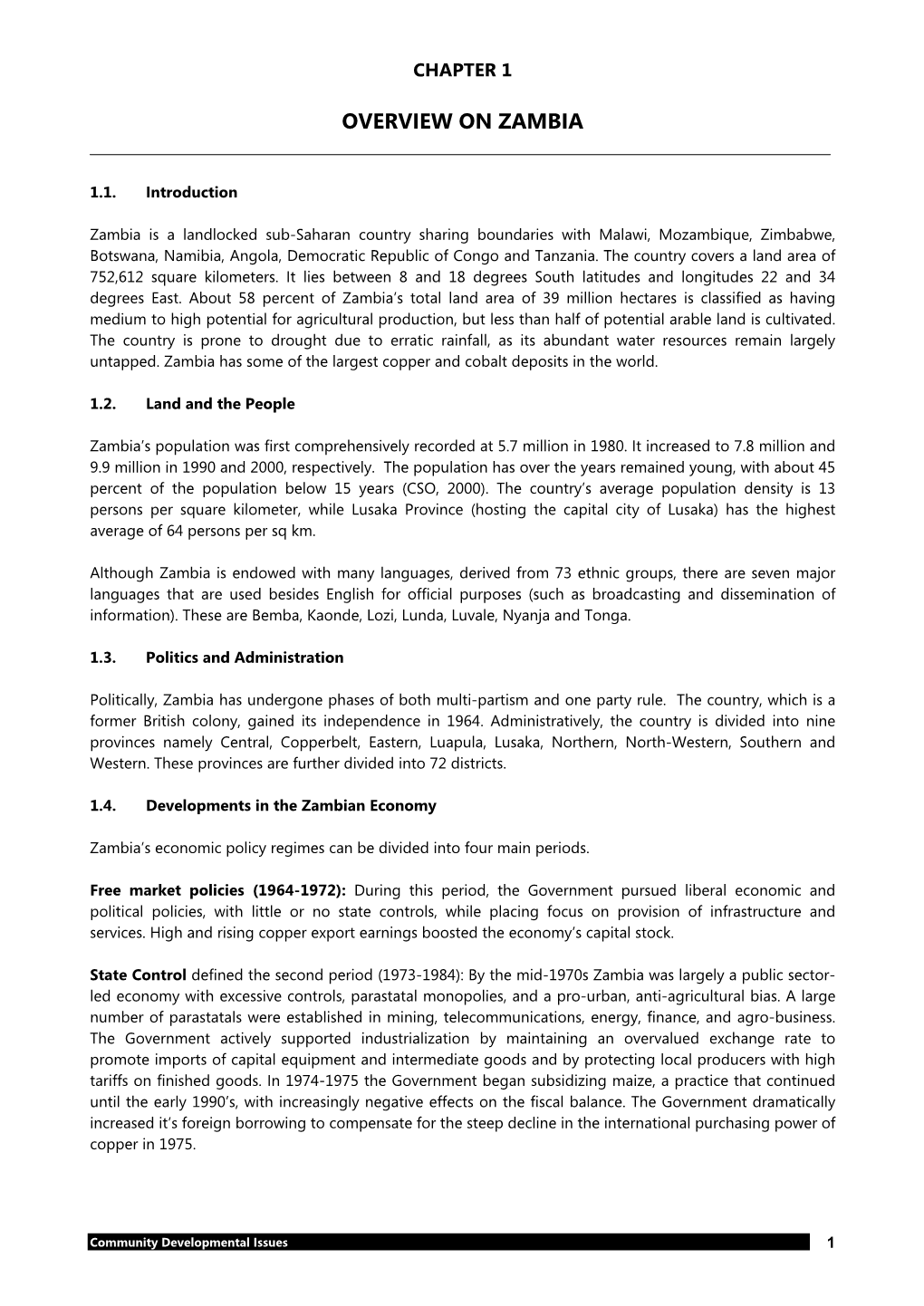 Living Conditions Monitoring Survey Report (1996), Lusaka, Zambia