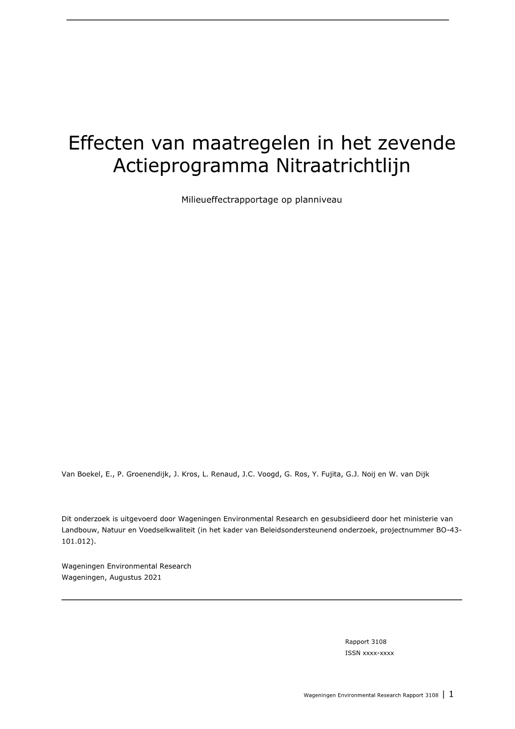Effecten Van Maatregelen in Het Zevende Actieprogramma Nitraatrichtlijn