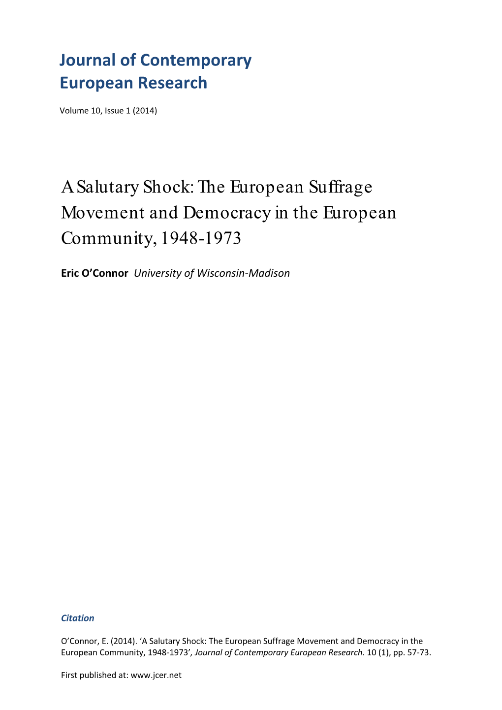 The European Suffrage Movement and Democracy in the European Community, 1948-1973