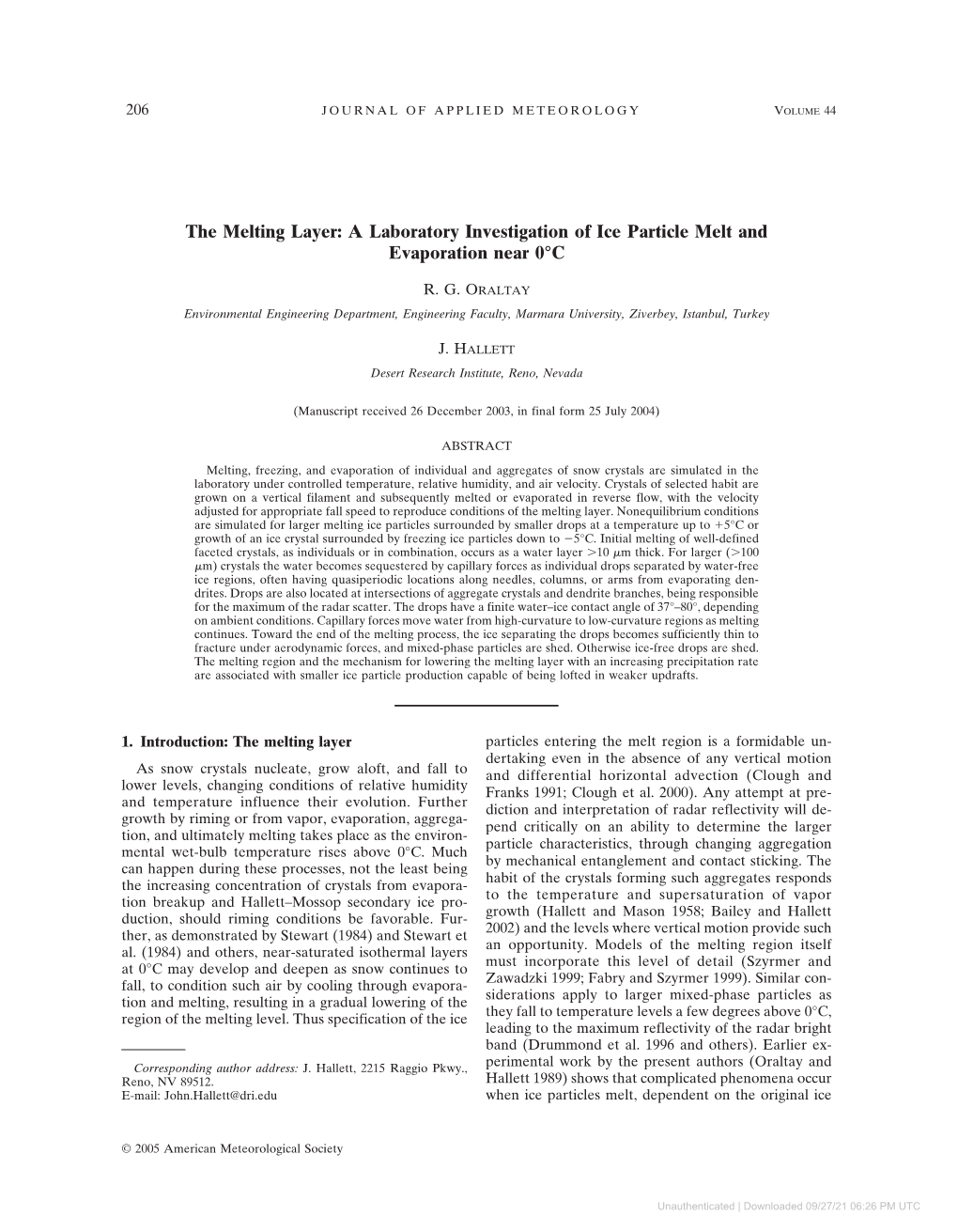 The Melting Layer: a Laboratory Investigation of Ice Particle Melt and Evaporation Near 0°C