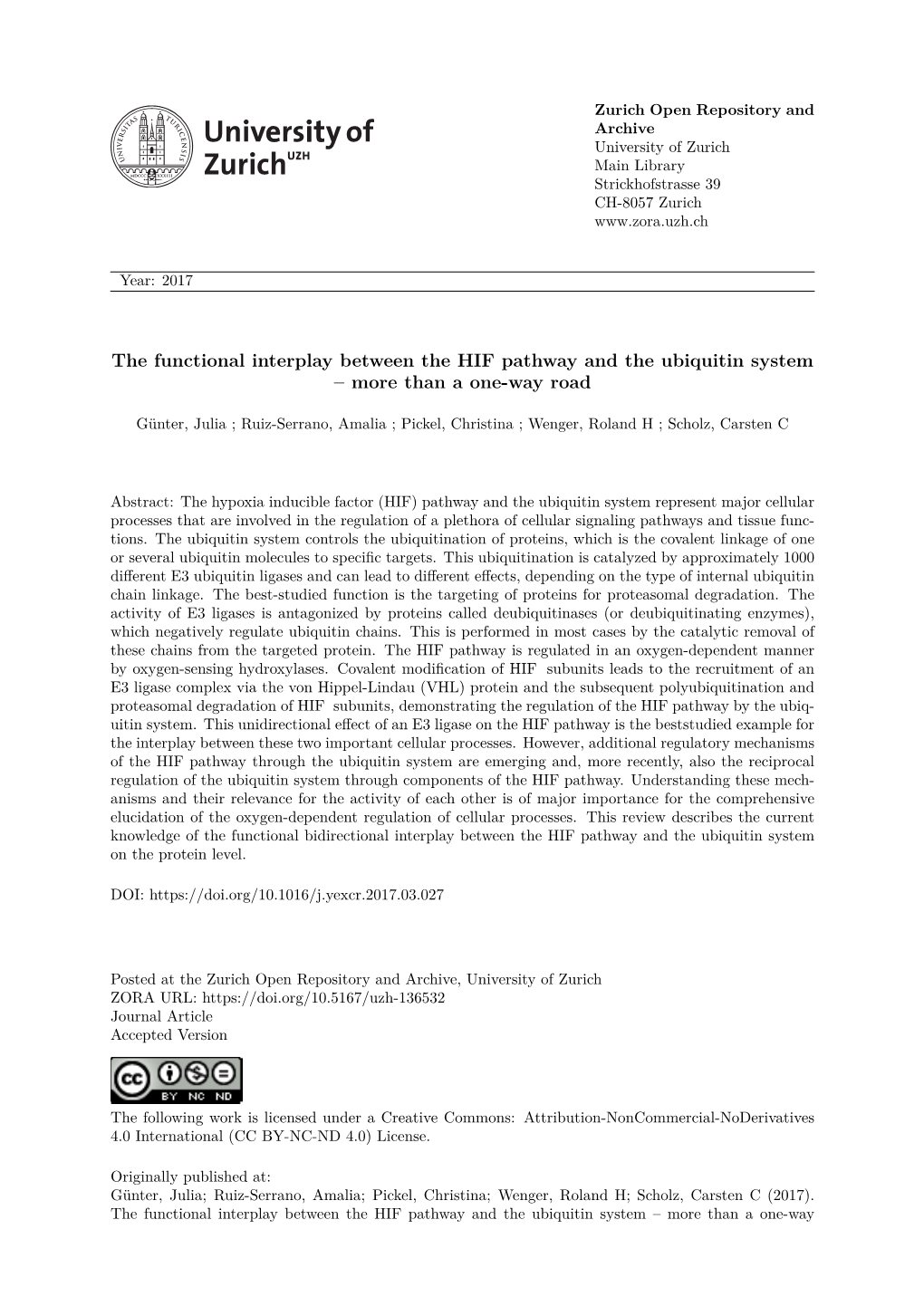 1 the Functional Interplay Between the HIF Pathway and the Ubiquitin System