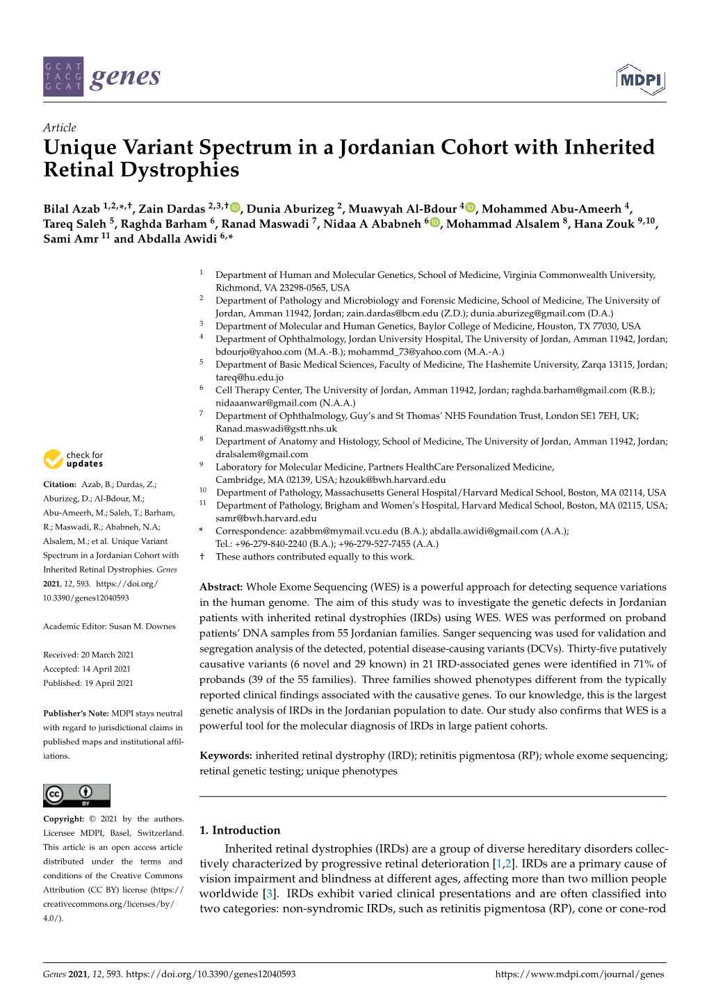 Unique Variant Spectrum in a Jordanian Cohort with Inherited Retinal Dystrophies