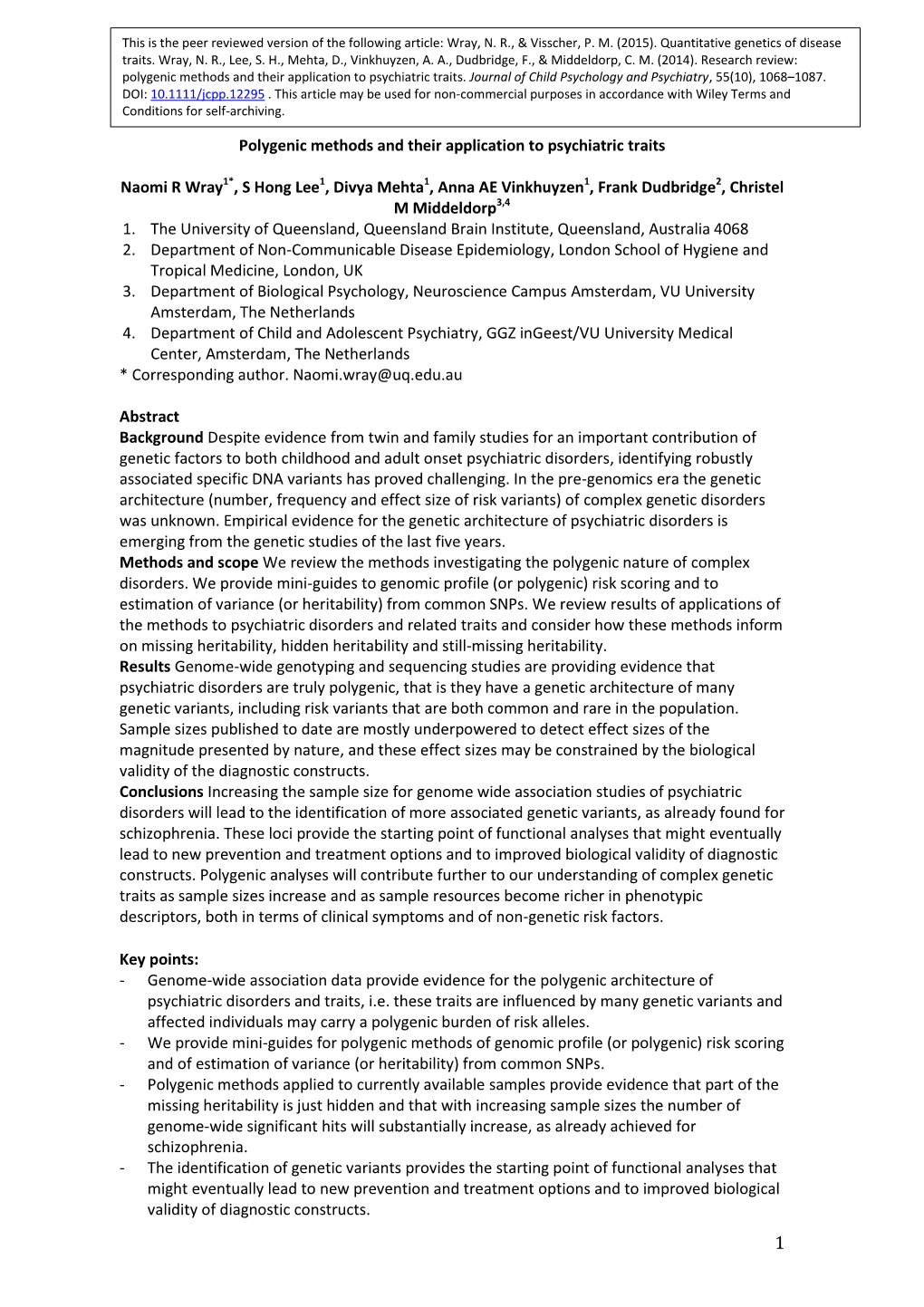 Polygenic Methods and Their Application to Psychiatric Traits