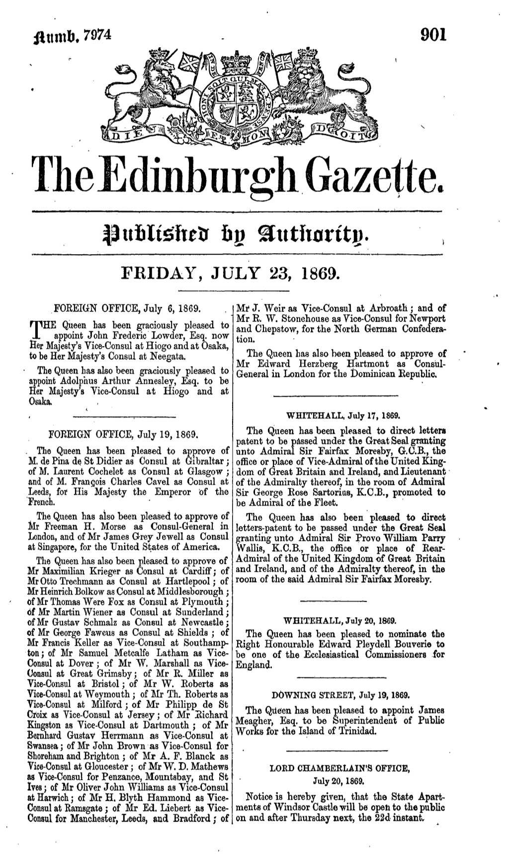 Theedinburh Gazette. Fig FRIDAY, JULY 23, 1869