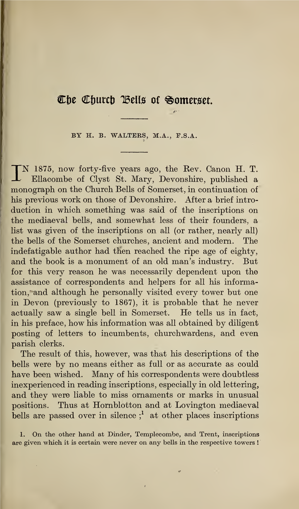 Walters, H B, the Church Bells of Somerset, Part II, Volume 66