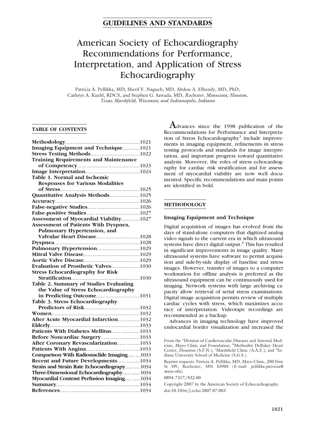 American Society of Echocardiography Recommendations for Performance, Interpretation, and Application of Stress Echocardiography