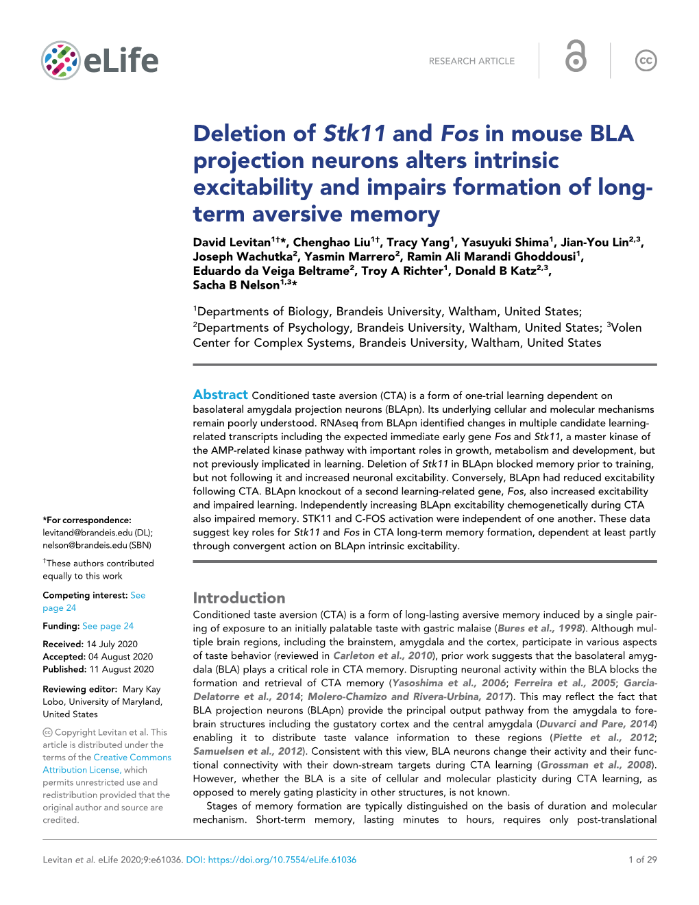 Deletion of Stk11 and Fos in Mouse BLA Projection Neurons
