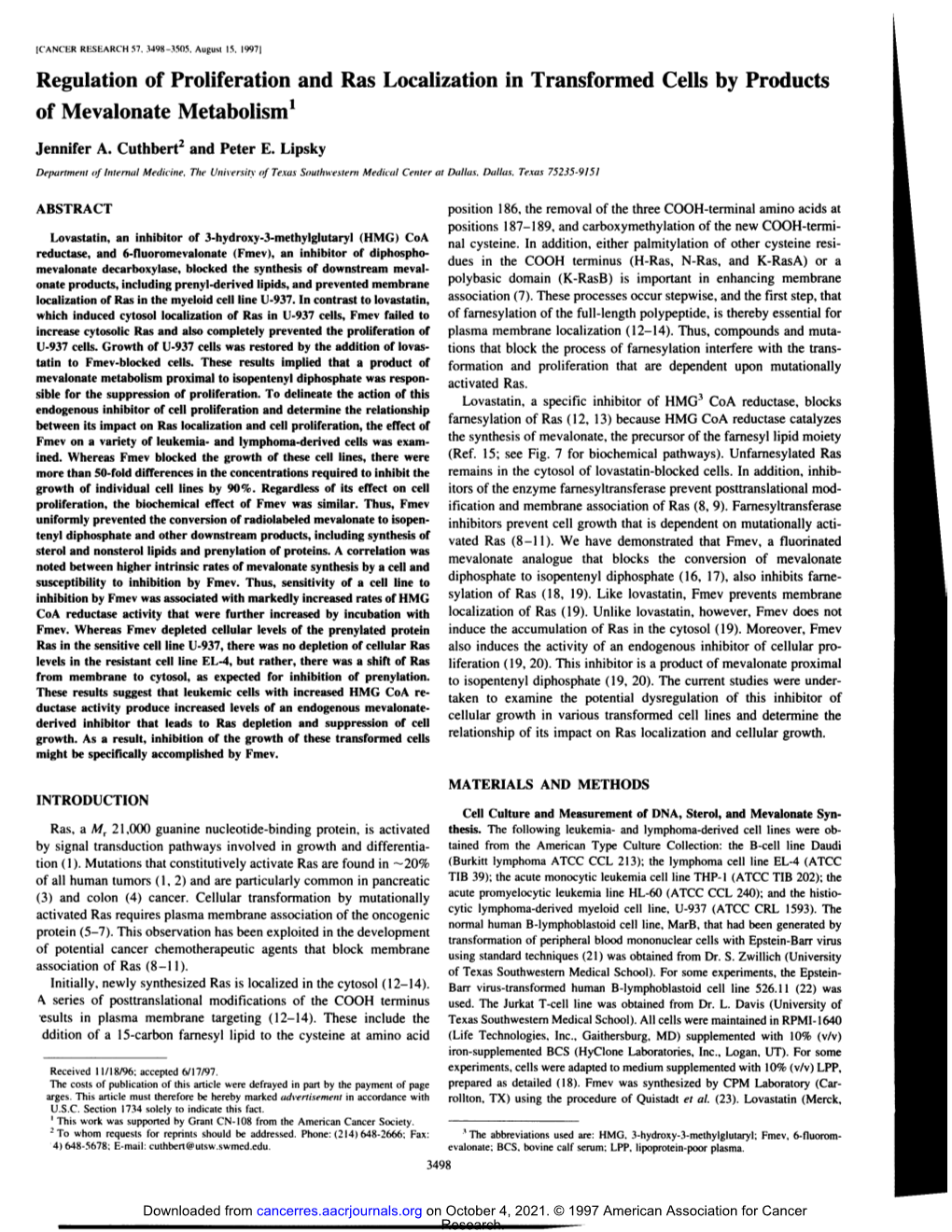 Of Mevalonate Metabolism'