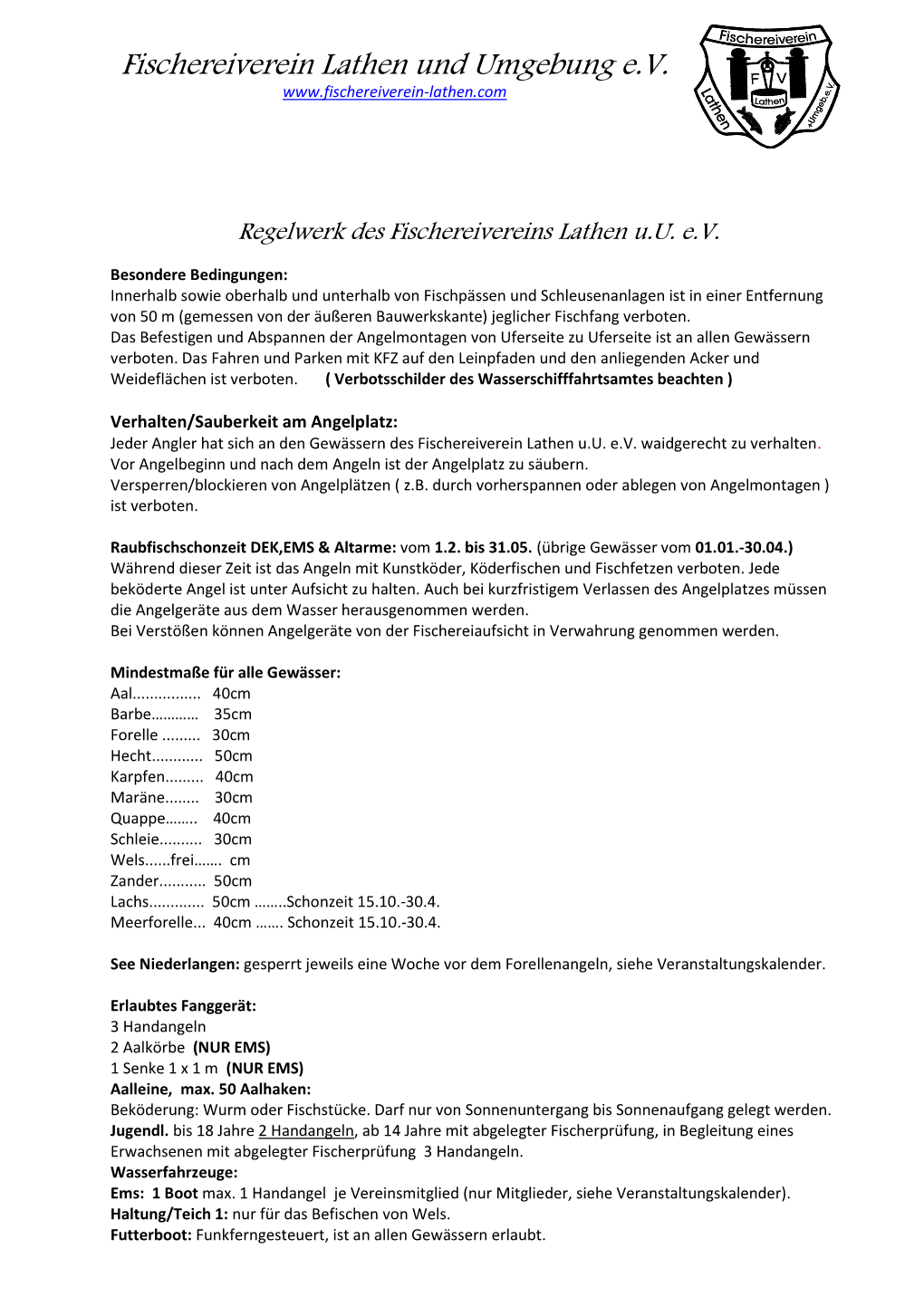 Regelwerk Des Fischereivereins Lathen U.U