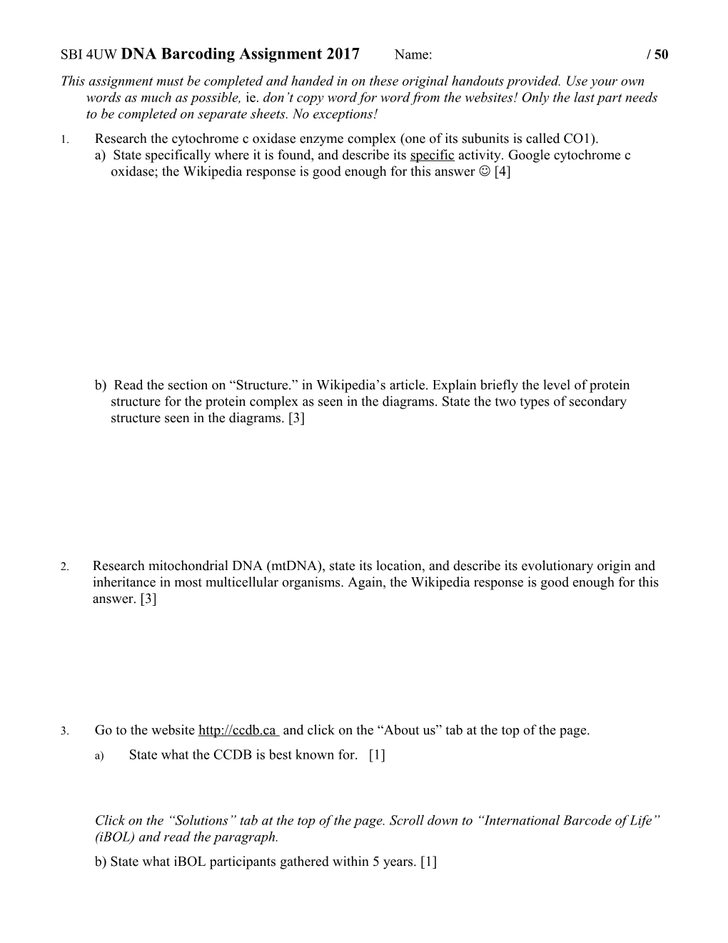 SBI 4UW DNA Barcoding Assignment