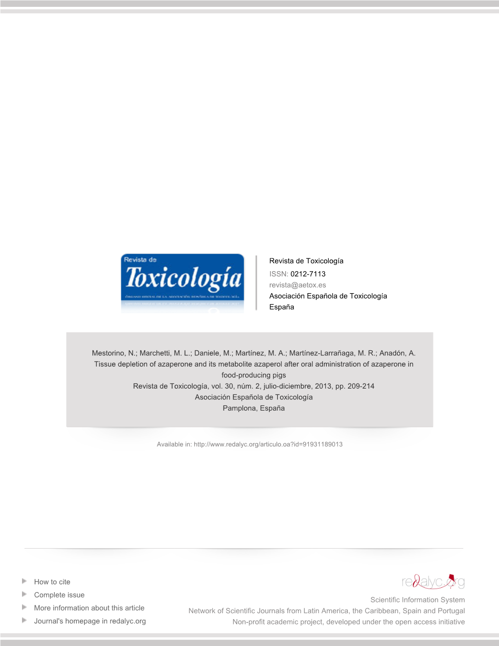 Redalyc.Tissue Depletion of Azaperone and Its Metabolite