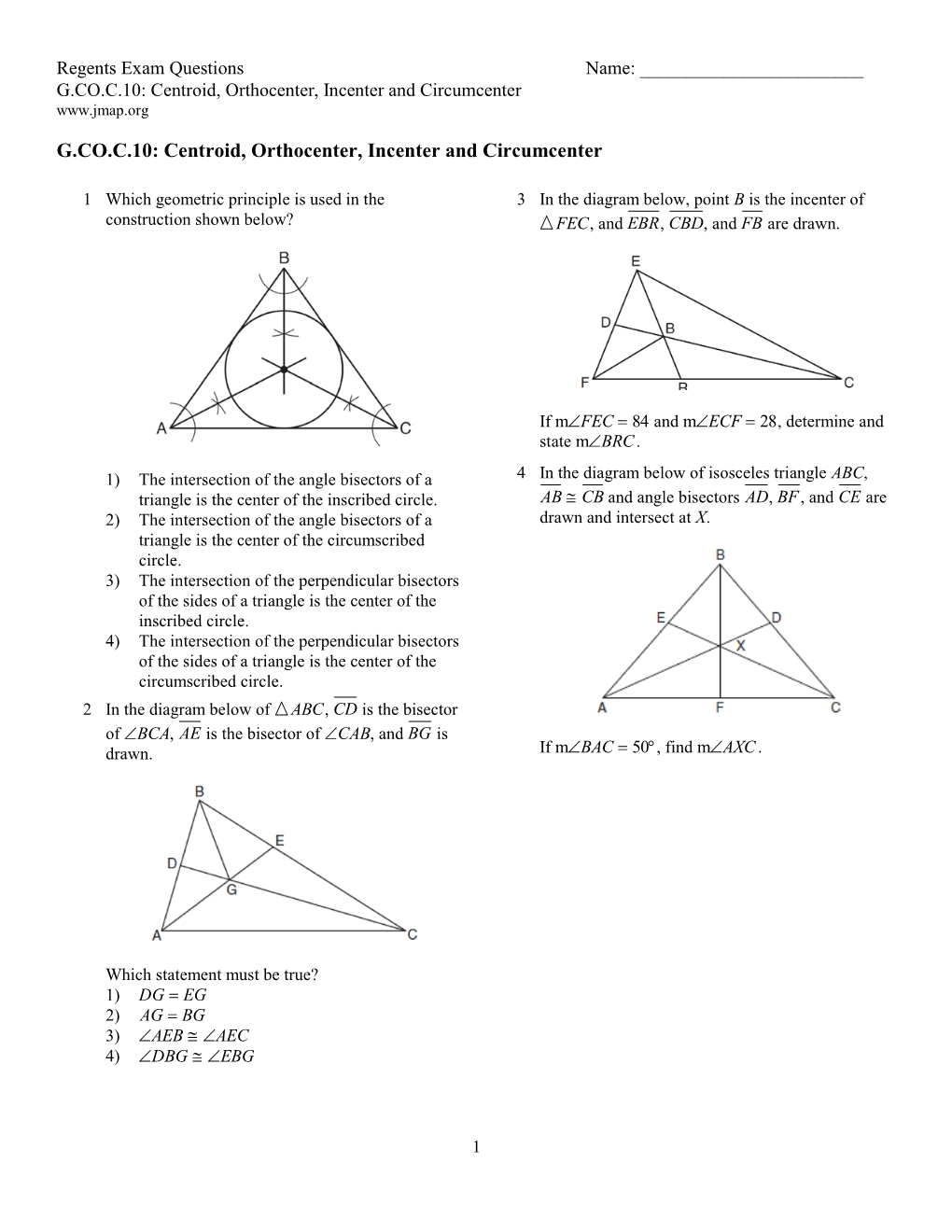 G.CO.C.10: Centroid, Orthocenter, Incenter and Circumcenter