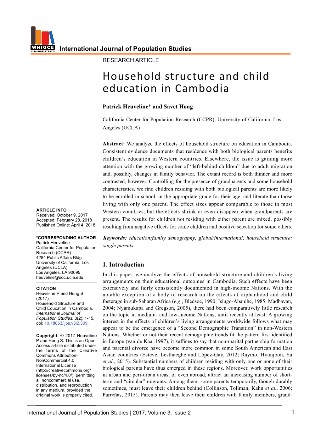Household Structure and Child Education in Cambodia