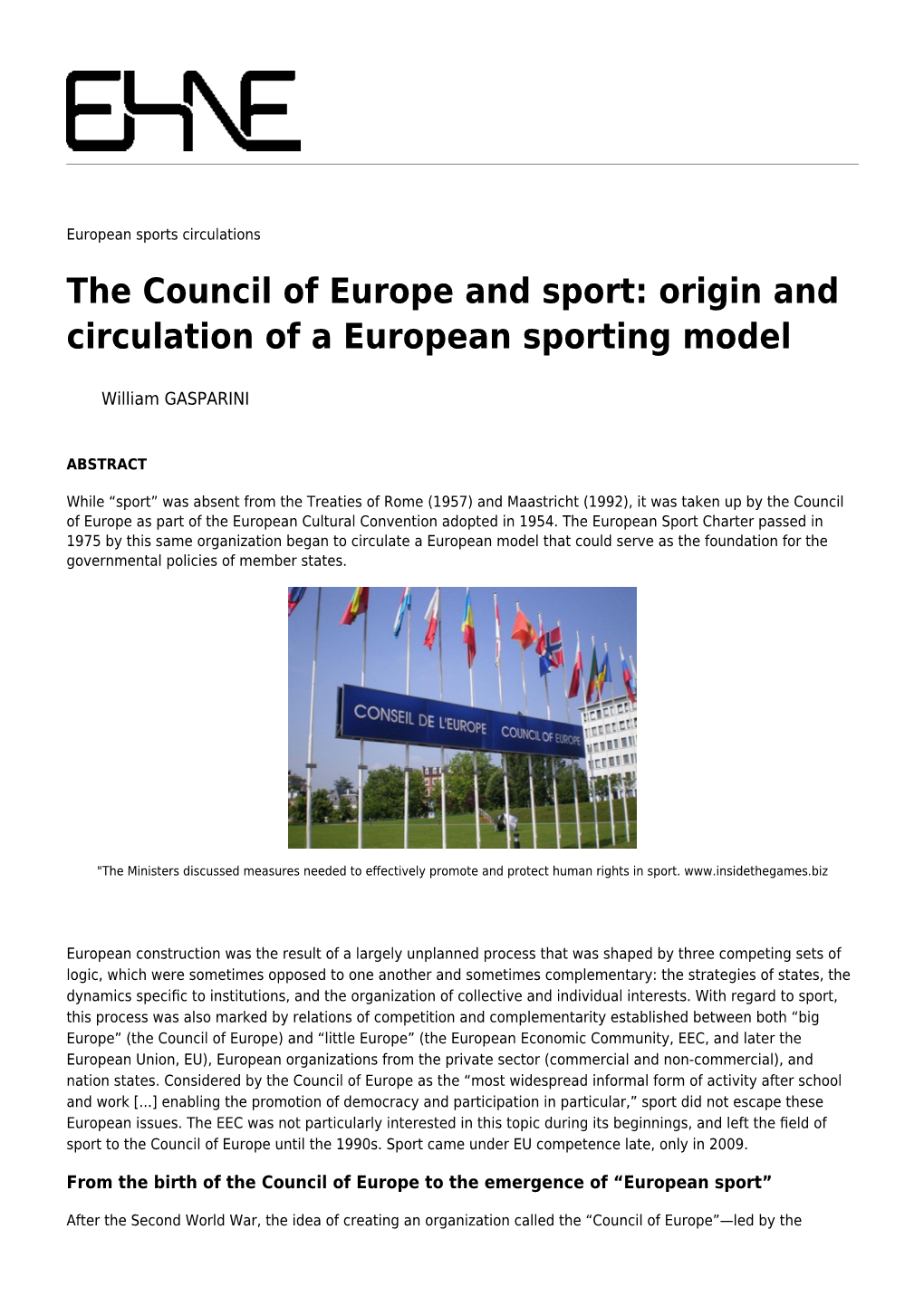 Origin and Circulation of a European Sporting Model