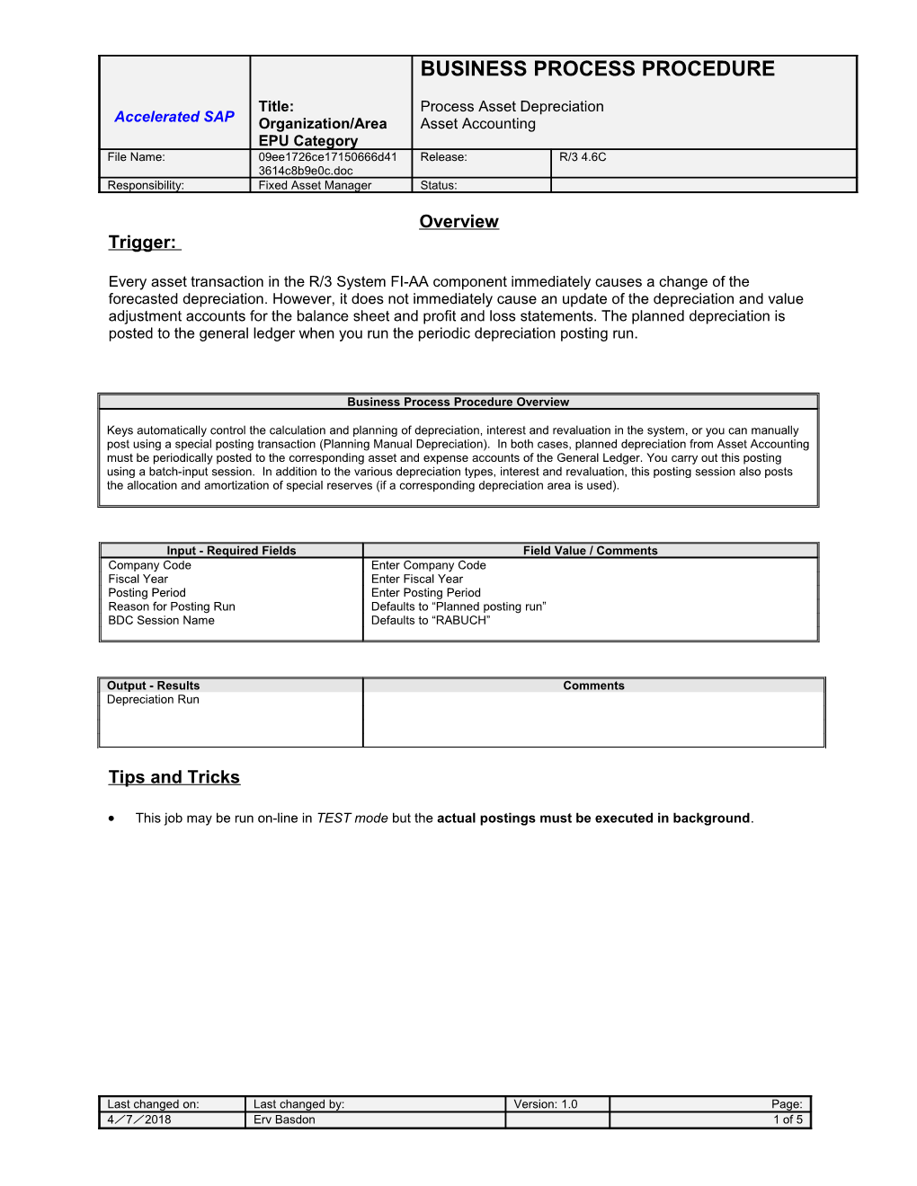 1.1. Access Process Asset Depreciation By