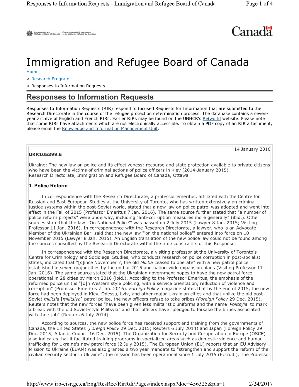 Immigration and Refugee Board of Canada Page 1 of 4