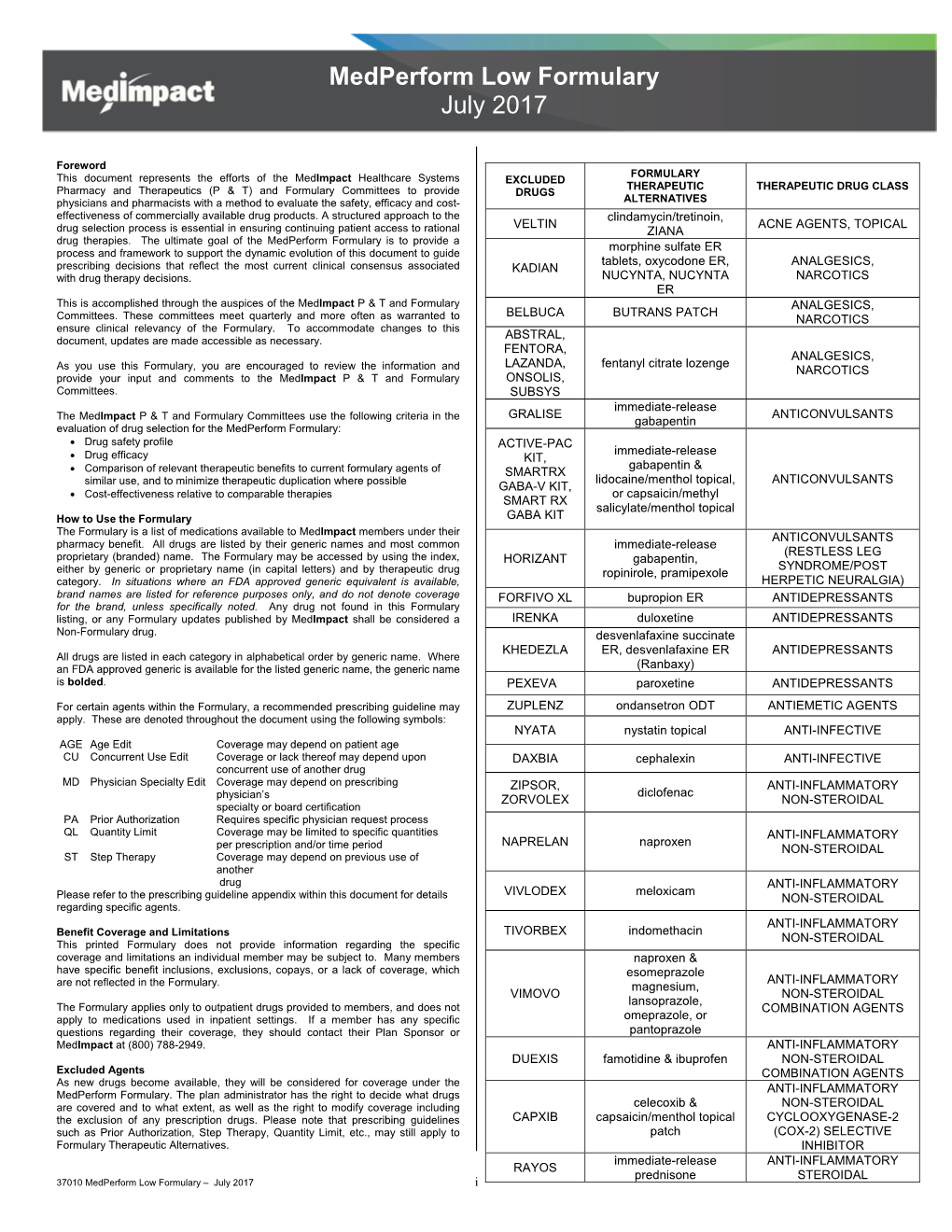 Medperform Low Formulary July 2017