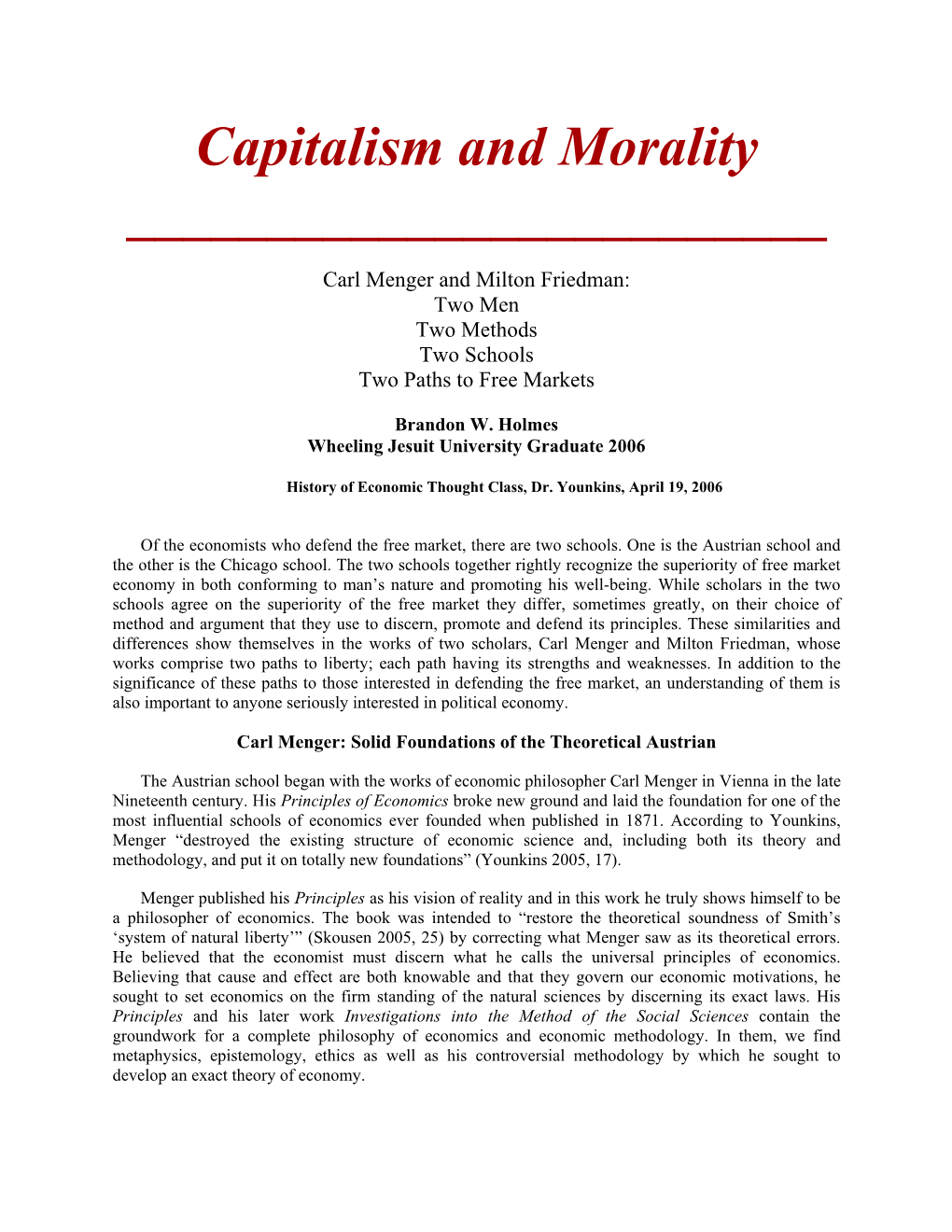 Capitalism and Morality ______