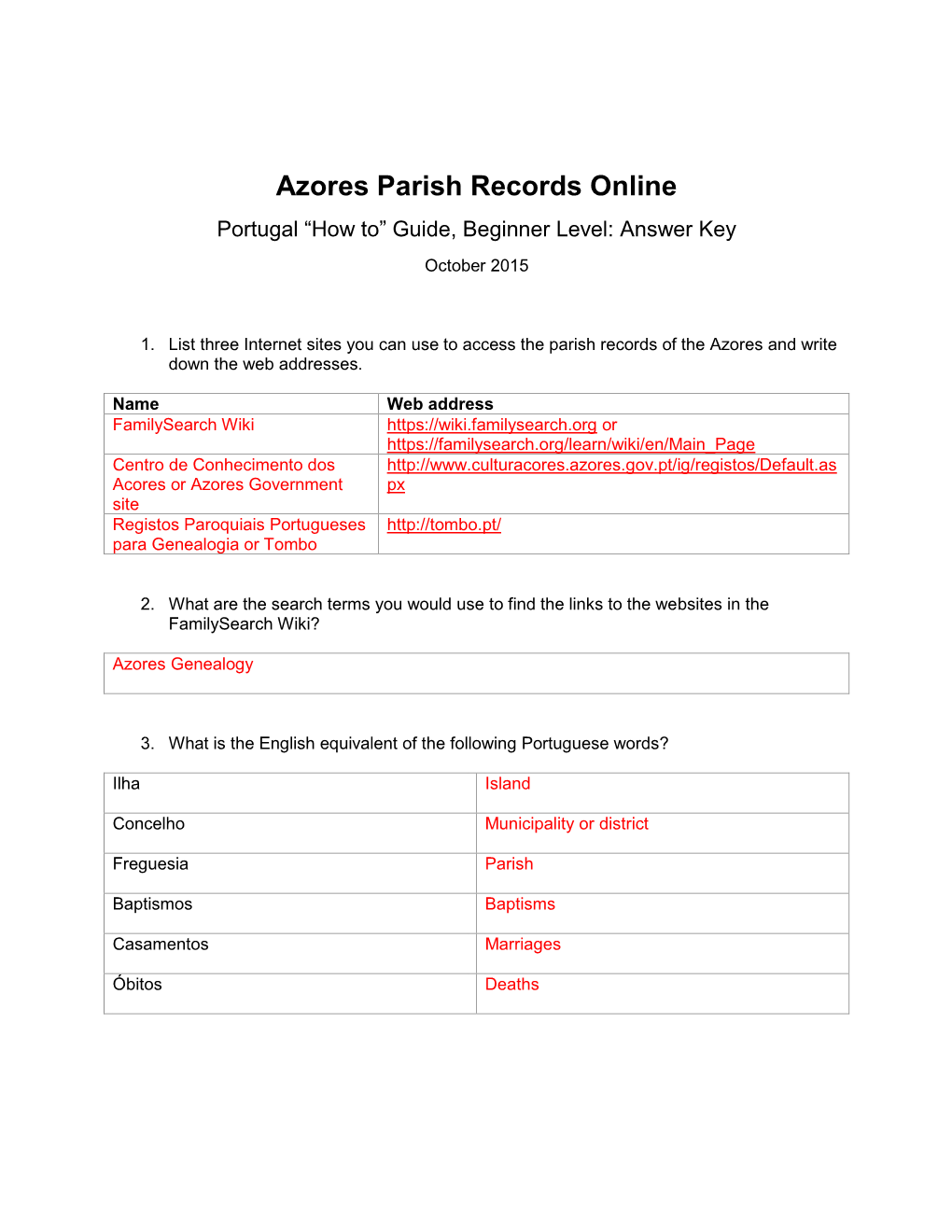 Azores Parish Records Online