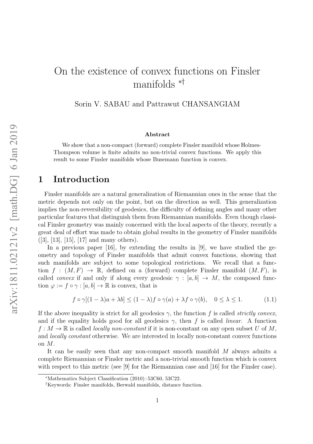 On the Existence of Convex Functions on Finsler Manifolds