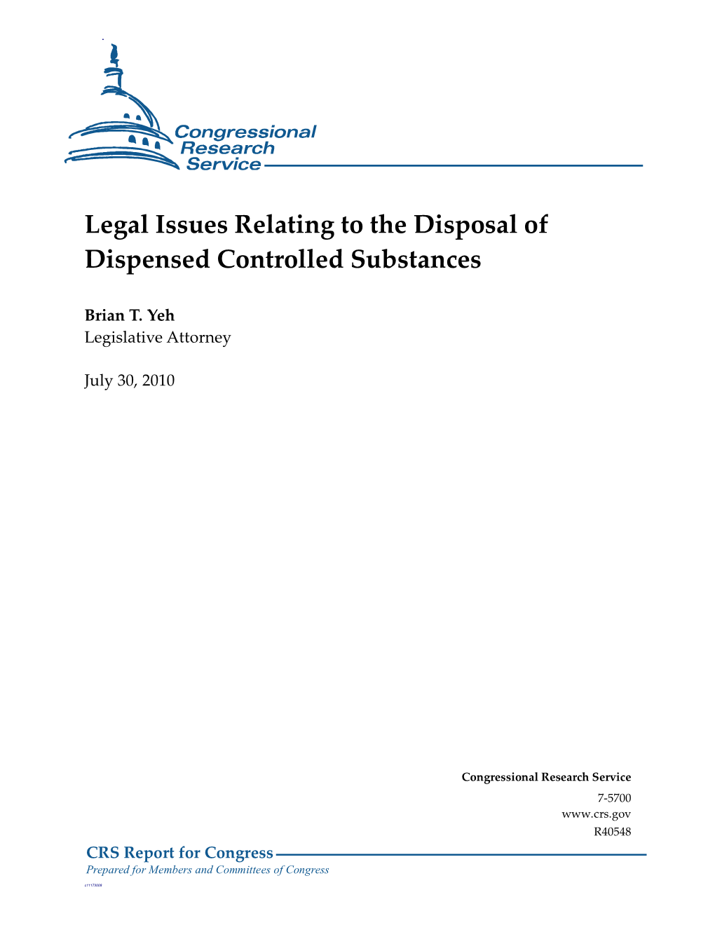 Legal Issues Relating to the Disposal of Dispensed Controlled Substances