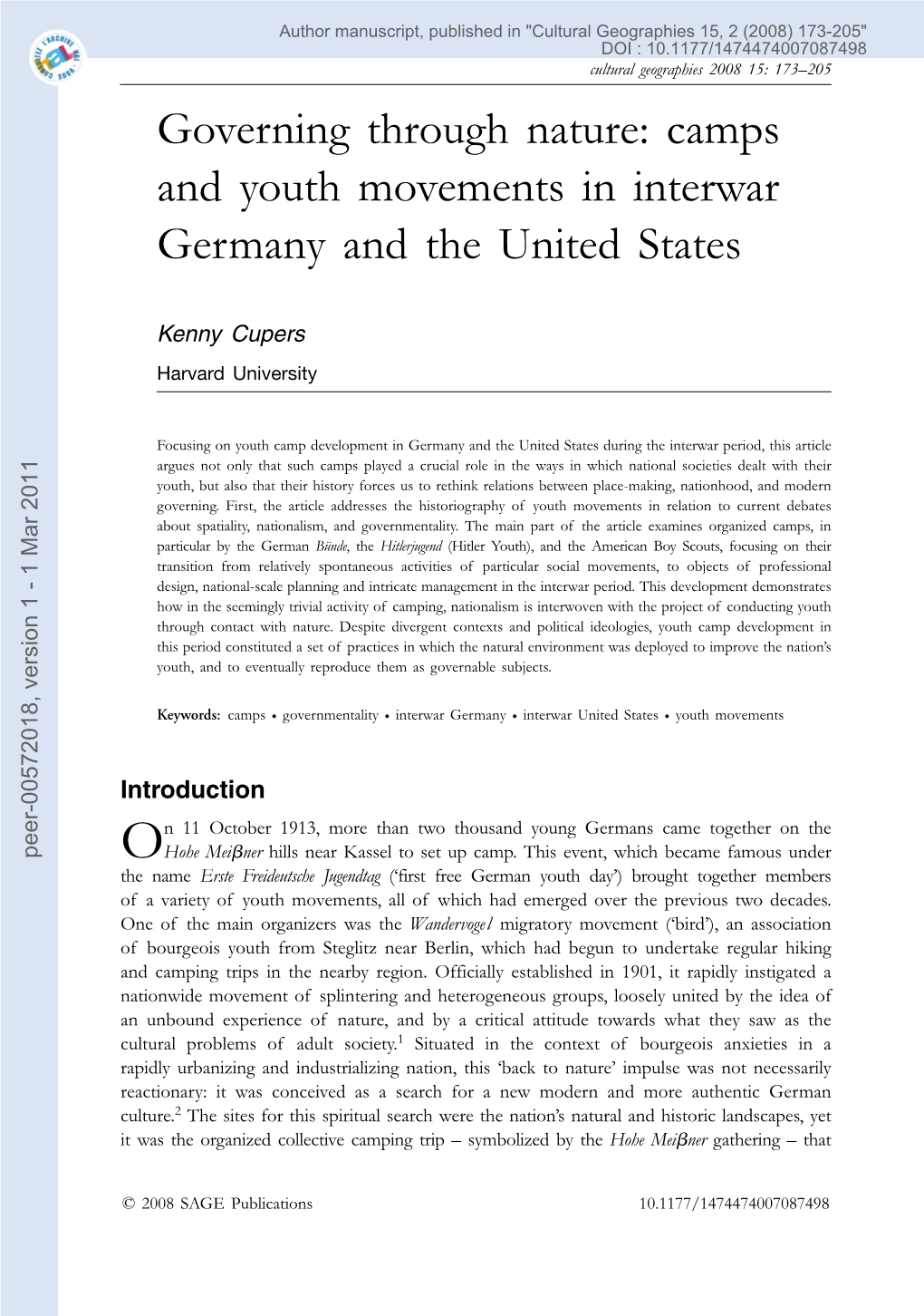 Governing Through Nature: Camps and Youth Movements in Interwar Germany and the United States