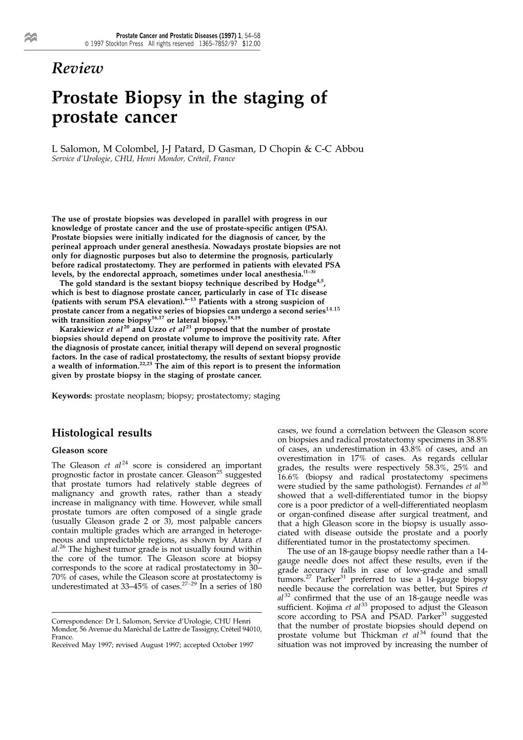 Prostate Biopsy in the Staging of Prostate Cancer