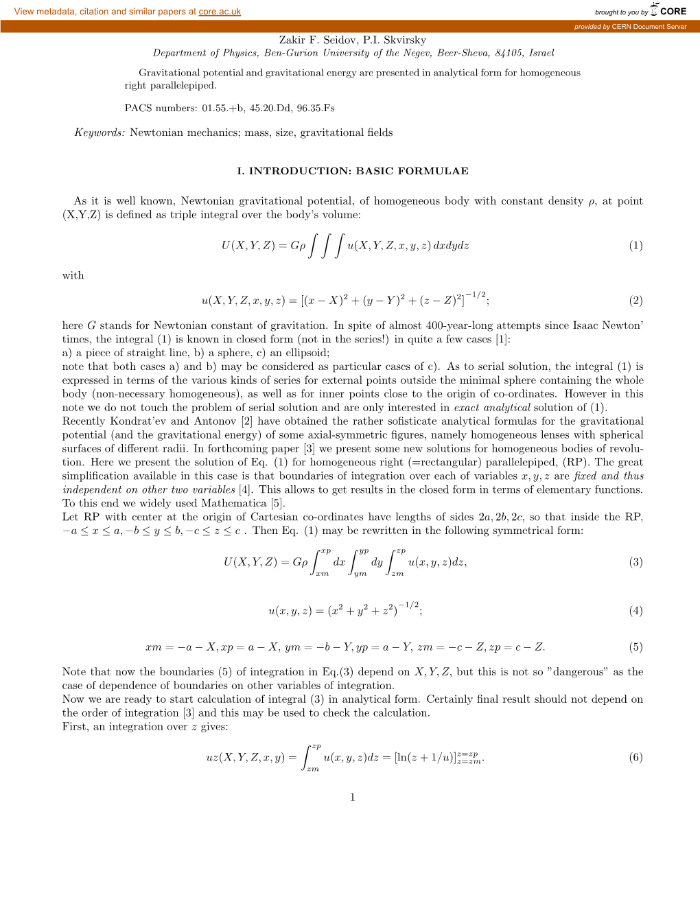 Gravitational Potential and Energy of Homogeneous Rectangular